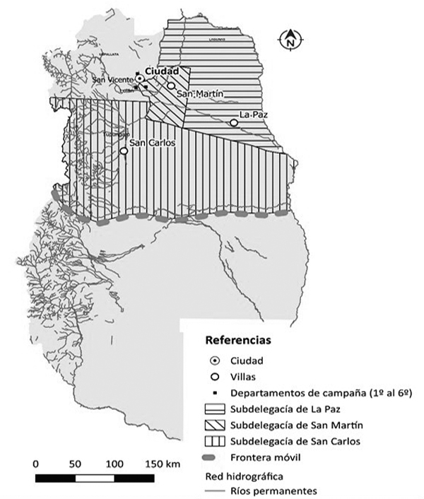 Figura  1. Subdelegacías y villas de Mendoza a comienzos de la  década de 1850