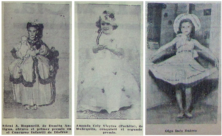 Niñas ganadoras del concurso de disfraces,1947 (1-2) y 1955 (3)