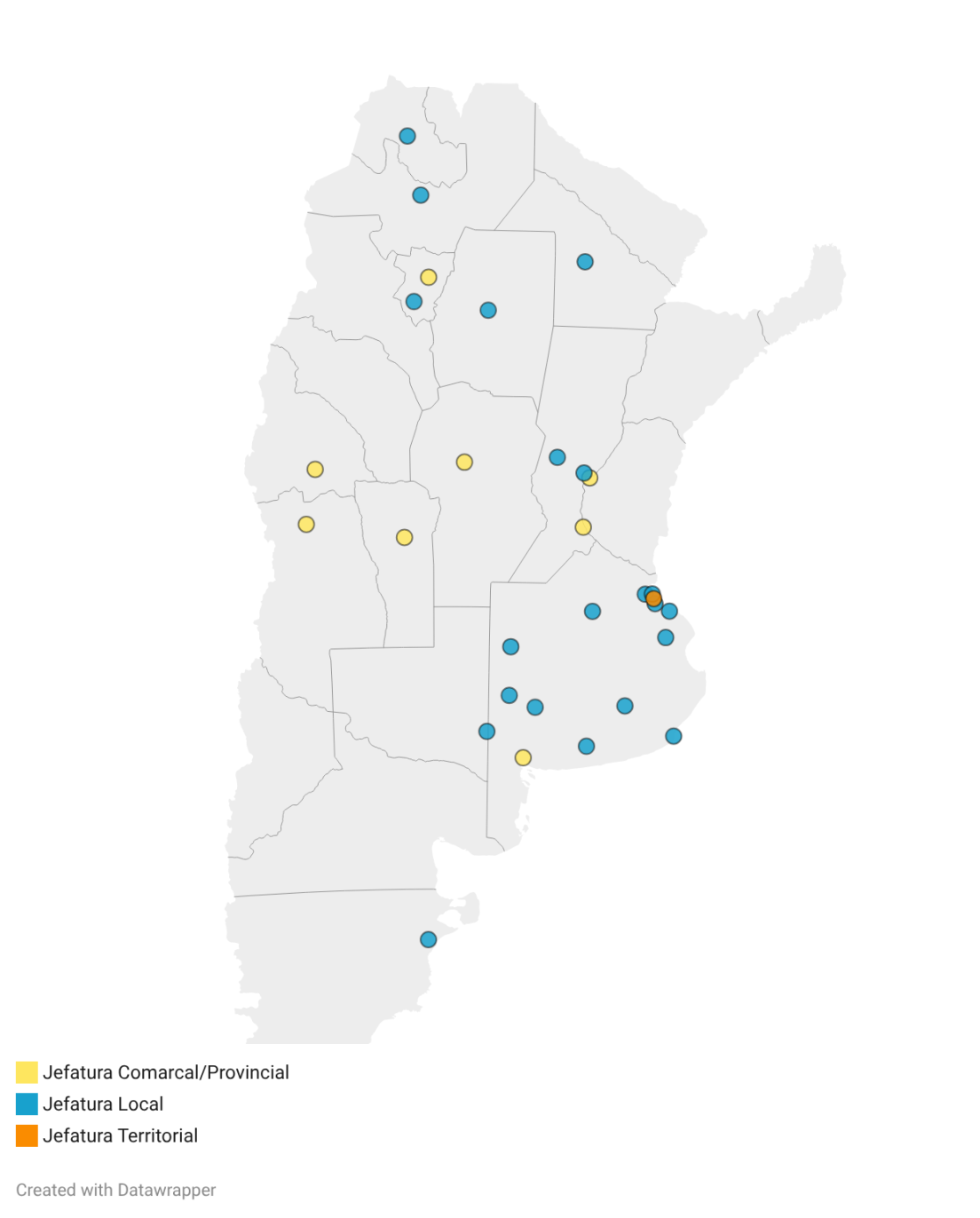 Distribuci&oacute;n de jefaturas de FET-JONS en Argentina (1936-1939)[48]