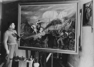 Ricardo Warecki en su taller, 1950.