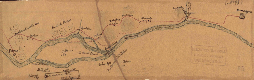 Croquis del valle del río Cachapoal en el siglo XIX