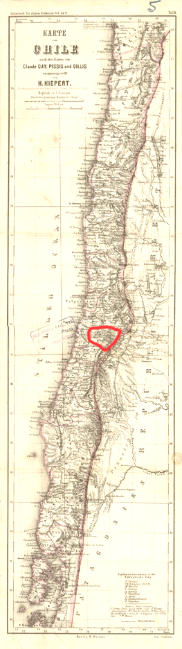 Localización del Valle del río Cachapoal en Chile, siglo XIX
