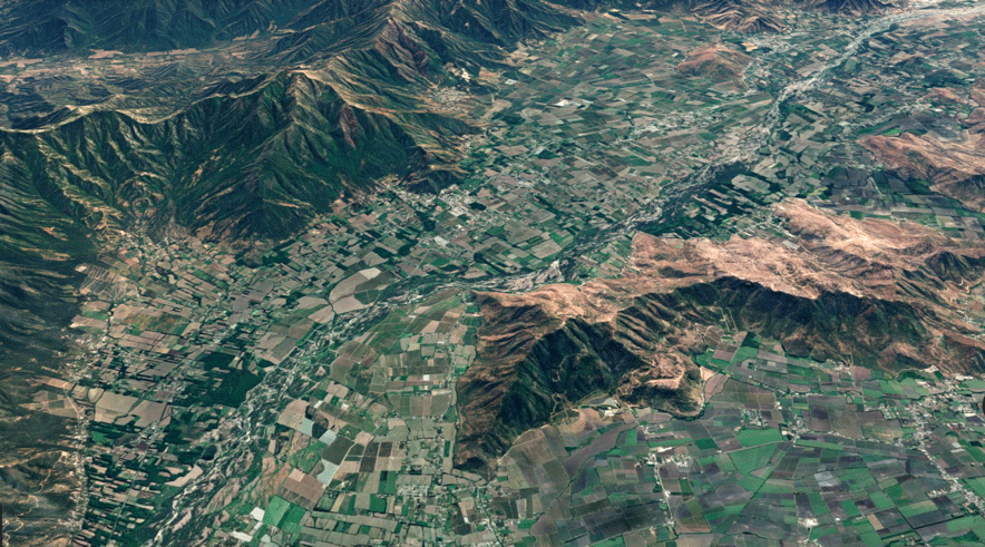 Vista satelital, Valle del río Cachapoal en la actualidad