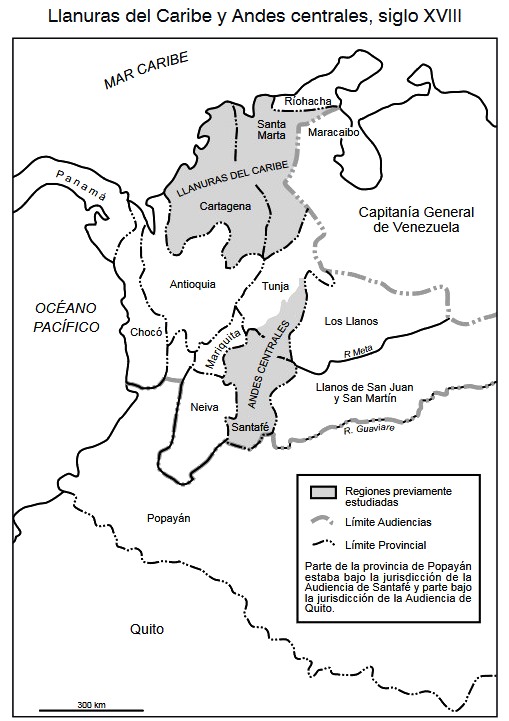 Jurisdicciones provinciales en el Nuevo Reino de Granada, siglo XVIII.