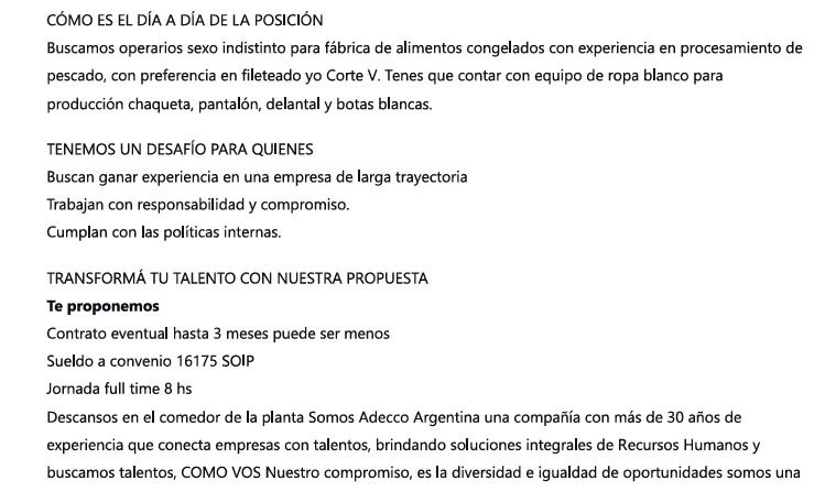 Captura de pantalla nº1 de una oferta laboral publicada en el portal “Opción Empleo” para el puesto de Operario de Producción, realizada el 19/03/2025. La oferta ya no se encuentra disponible en línea.[15]