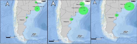 Distribución de los establecimientos industriales pesqueros, 1941-1962 y 1982