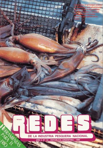 Portada de REDES de 1990. En la descripción se lee: “Calamares, el principal recurso de Malvinas y sus adyacencias es hoy eje de la negociación con Gran Bretaña y objetivo excluyente de las flotas asiáticas que operan en la región”.[4]