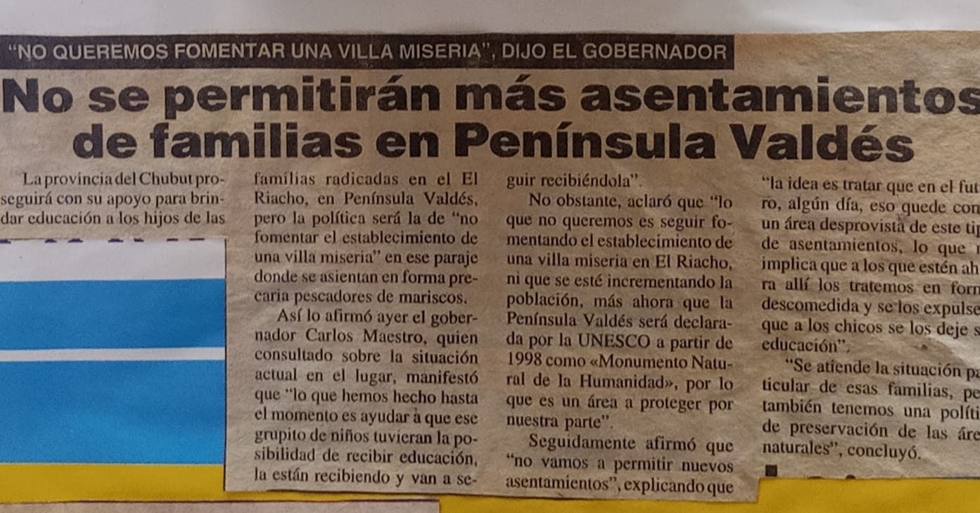 Noticia gráfica donde se menciona a los parajes de pesca artesanal en Península