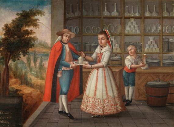 Botillería, negocio donde se comerciaba con helado o nieve, De español y morisca, sale albino, Ramón Torres, 1770.