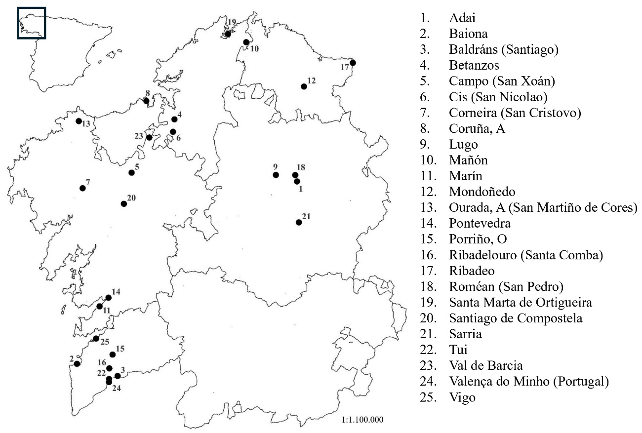 Localidades y feligresías mencionadas en el texto