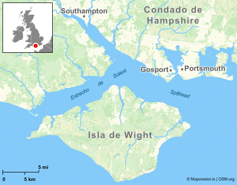 Mapa del extremo sur del condado de Hampshire, donde se aprecian los puntos mencionados en el paratexto que traduce Machón