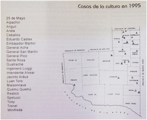 Localidades pampeanas que contaban con Casas de la Cultura en 1995.49