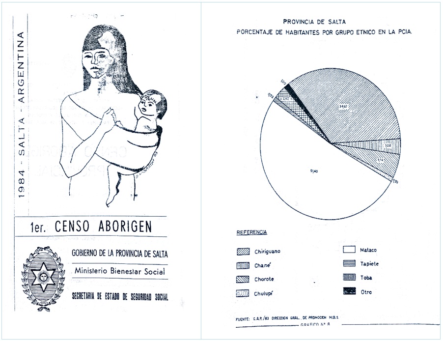 Portada del Censo Aborigen Provincial y Presentación de datos:
Porcentaje de habitantes por grupo étnico en Salta
