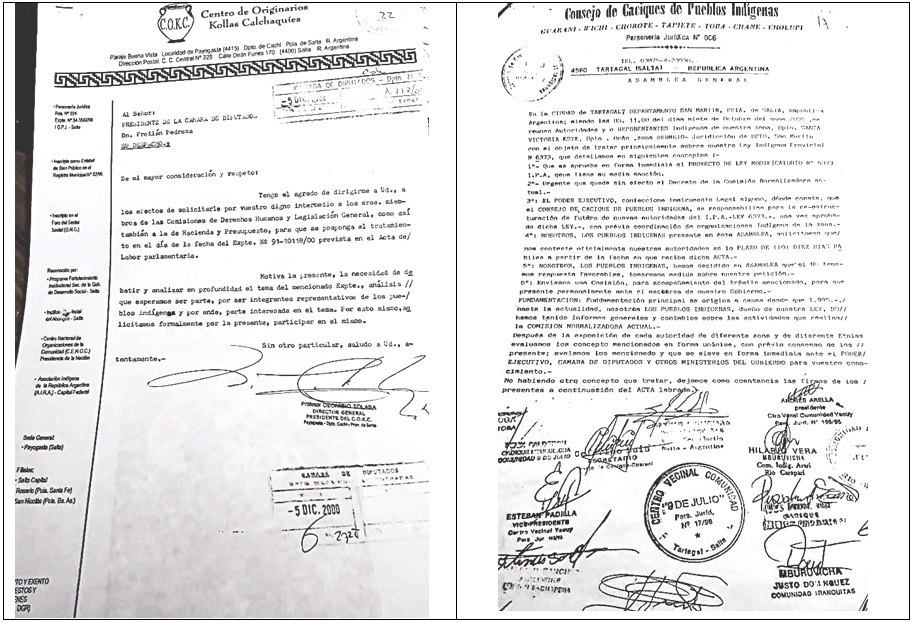 Notas de organizaciones indígenas a
los legisladores anexadas en expediente de Ley 7121. Año 2000