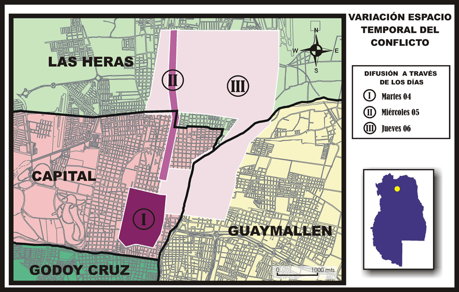 Mapa extensión  temporal y territorial del Mendozazo.