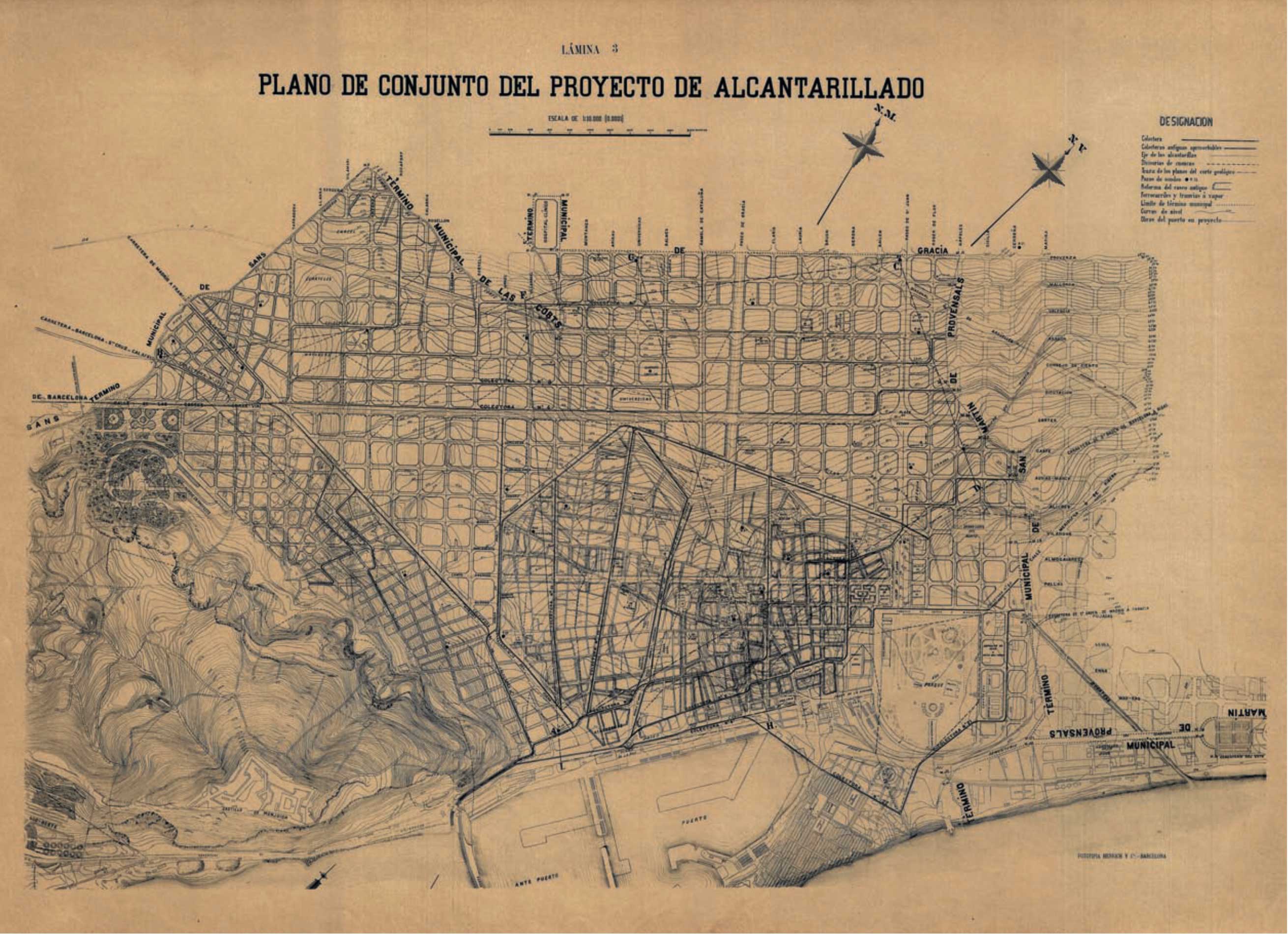 Plano conjunto del Proyecto de Alcantarillado del Pere Garcia  Faria, 1891. (AHCB)