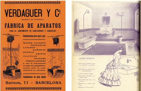 Publicidad de Verdaguer y Cía, 1899, y de Lacoma Hermanos, 1911 y 192 (Anuario  de la Asociación de Arquitectos).