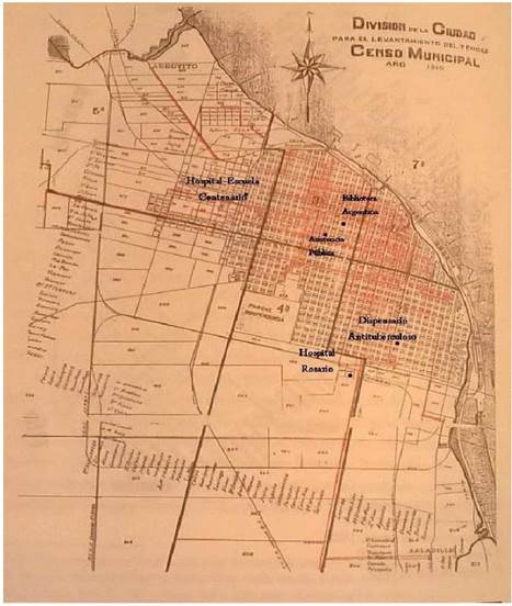 Mapa de la Ciudad de Rosario a principios del siglo XX