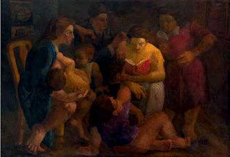 Juan Grela, «Escuchando al lector», 1945 (óleo sobre tela, 110 x 160 cm)