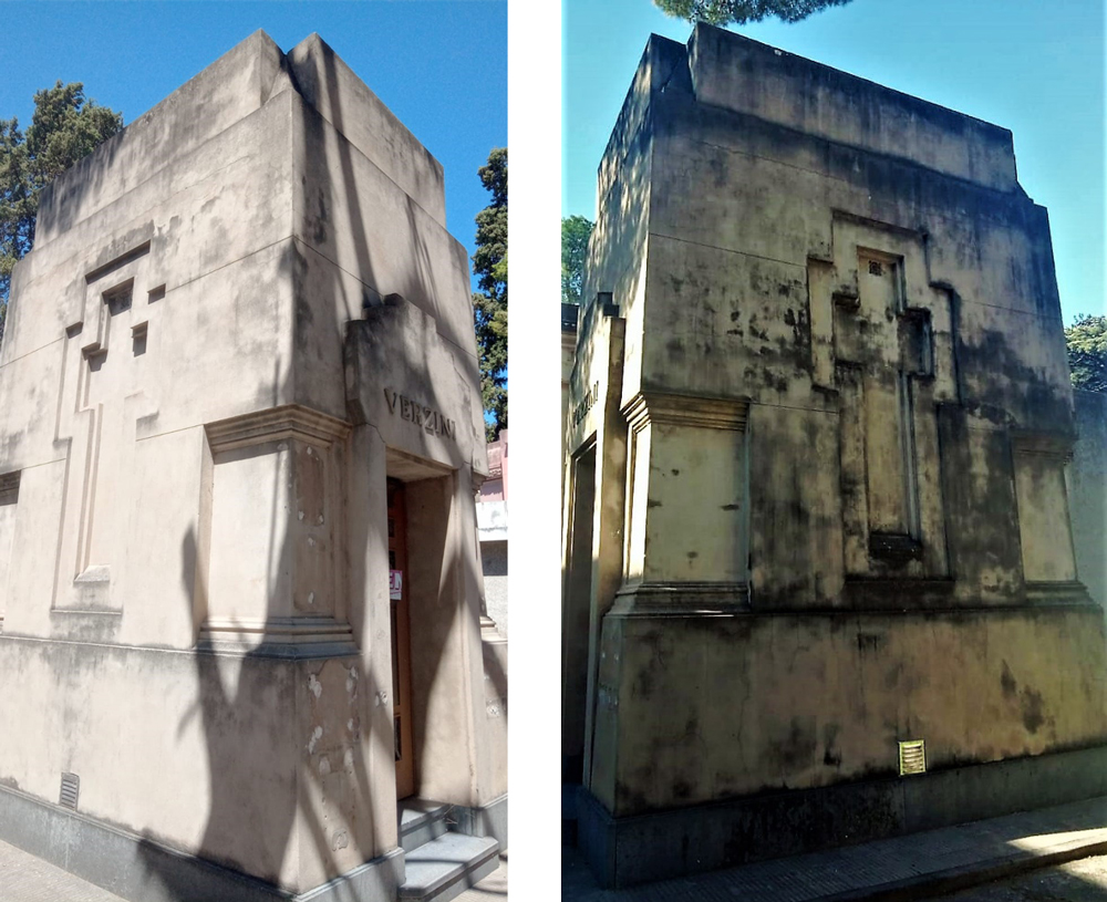 Vista oblicua y lateral del pante&oacute;n Verzini