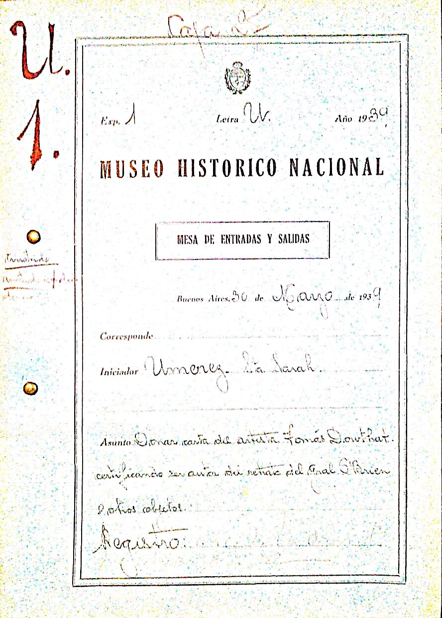 Car&aacute;tula del Expediente N&ordm; 1, Letra U, A&ntilde;o 1939.