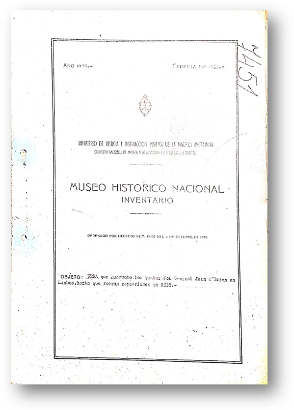 N&uacute;mero de Carpeta 2043 para el objeto N&ordm; 7451 (urna), A&ntilde;o 1940.