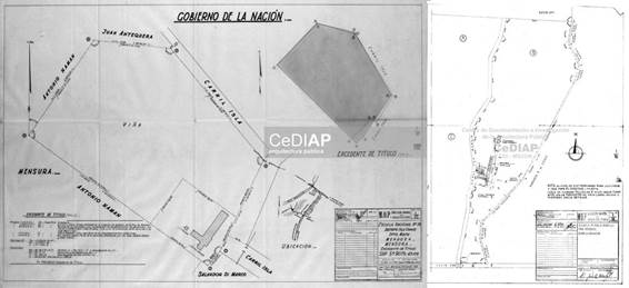 Adaptaciones regionales: planos de ubicación de las escuelas de Mendoza n° 78 en Isla Grande, Maipú y n° 208 en El Martillo, Junín, elaborados por el equipo técnico regional.