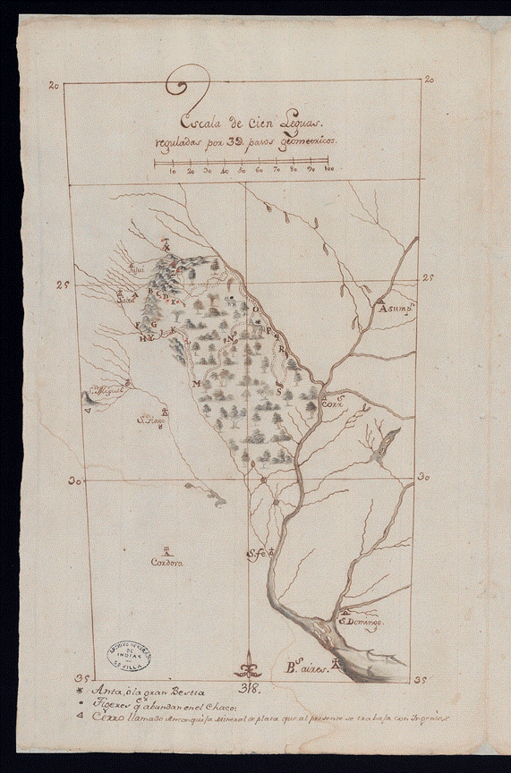 Mapa 7: representaci&oacute;n de las rutas transitadas durante la campa&ntilde;a de 1759 que encabeza el informe enviado por Espinosa al corregidor de Potos&iacute;.