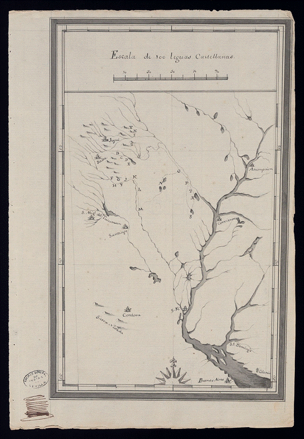 Mapa 8: representa el territorio descubierto en la jornada que hizo en 1759 por el gobernador del Tucum&aacute;n, utilizado para planificar una campa&ntilde;a de Adri&aacute;n Cornejo.