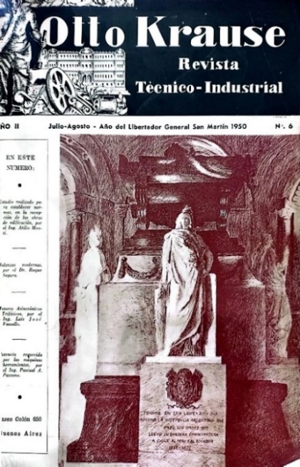 Portada de la revista con un dibujo realizado a pluma que escenifica el mausoleo de San Martín en la Catedral de la Capital Federal