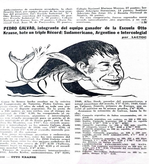 Editorial de la revista destacando el triple récord del alumno Pedro Galvao: campeón Sudamericano, argentino e Intercolegial