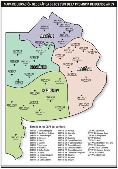 Mapa de ubicación geográfica de los CEPT de la provincia de Buenos Aires
